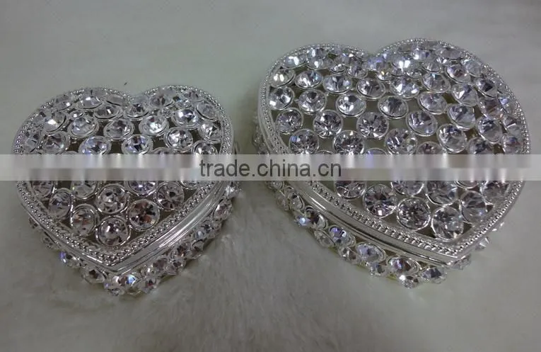 luxury jeweled small metal alloy trinket box with pink crystals