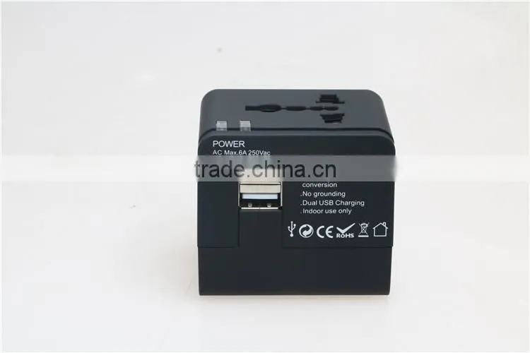 All in One World Wide Universal AC Adapter Travel Wall Adapter (US / UK / EU / AU) with Dual USB Ports of 2100MA