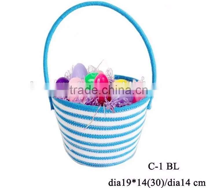 Personalized cotton cord coiled stylish empty easter egg storage basket with handle