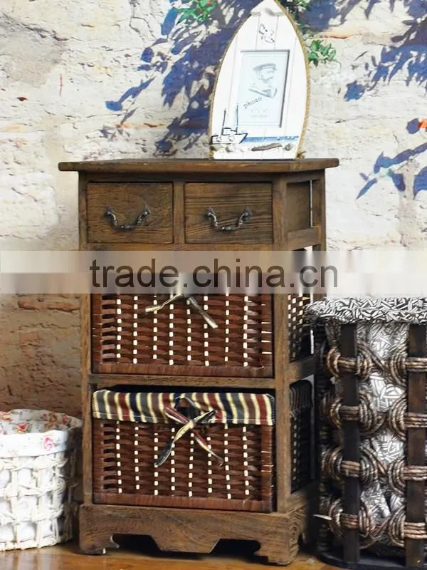 wicker wooden furniture with 4 drawers willow cabinet CN