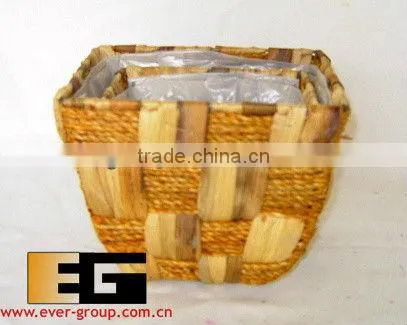 rectangular natural water-hyacinth storage basket with cut ear
