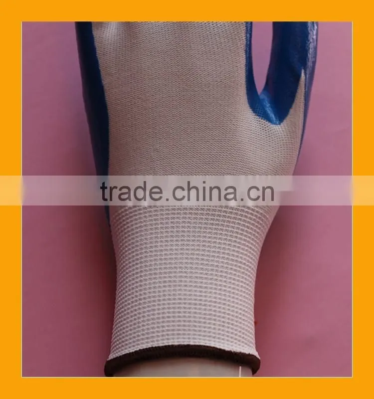13 Gauge Seamless Knitted Blue Nitrile Palm Coated Nylon Working Gloves