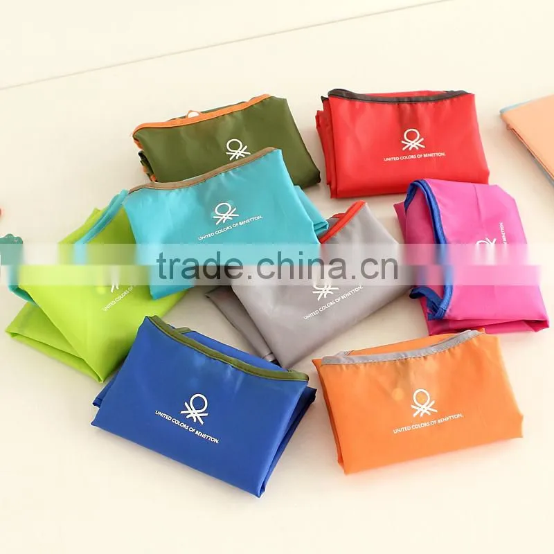 Cheap reusable colorful 190T nylon foldable shoulder shopping bags with pocket