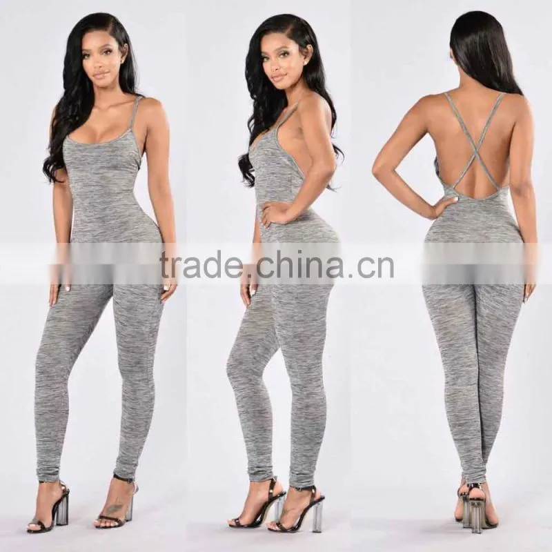 Blank Catsuit Latex Sexy Scoop Neck Criss Cross Back Skinny Leg Sexy romper women