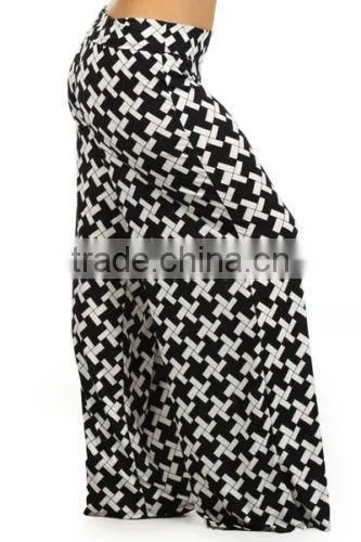 New Plus Size Printed Wide Leg Fold Over High Waist Palazzo Flare Lounge Pants