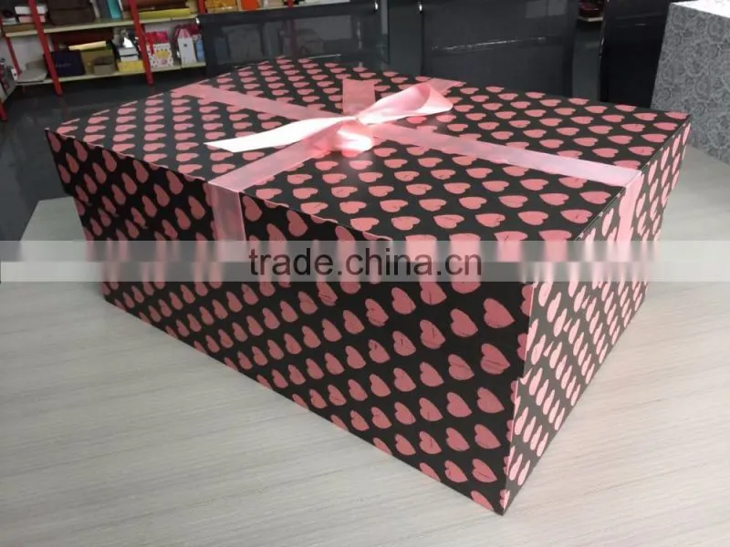 custom luxury hat type wedding dress packaging box with ribbon bow