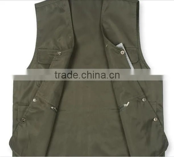 Men's reversible clothing casual outdoor fishing vest multi-pocket Men V-neck cotton vest brand
