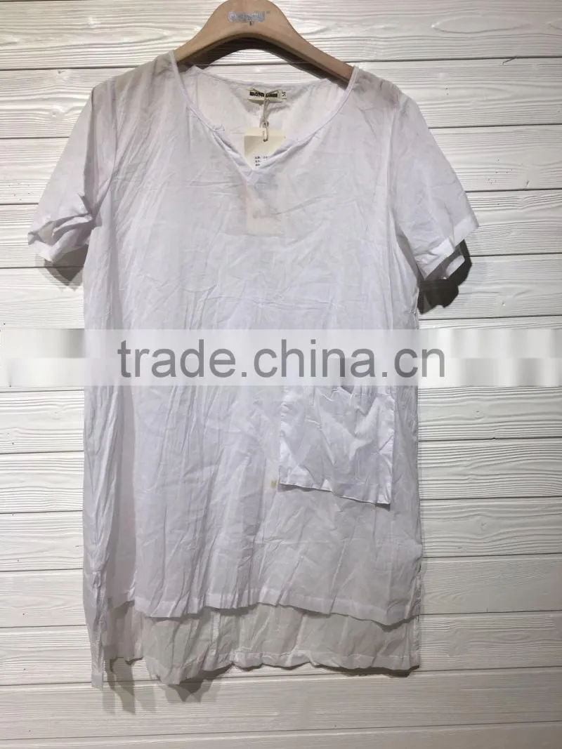 GZY stock short sleeve goog quality cotton blouse neck design