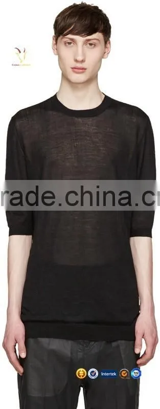 Half Sleeve Black Men Winter Cashmere Pullover Fashionable Sweaters for Man