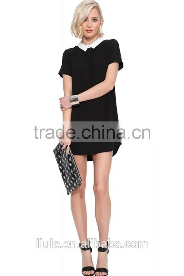 latest design black collar dress young girls summer short sleeve shift dress women casual dress
