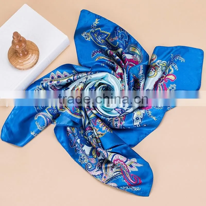 2017 Fashion Lady's Custom Digital Print Silk Satin Square Lady Scarf 90*90