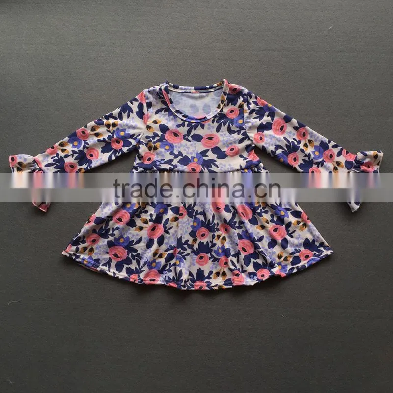 Wholesale Little Girls Frock Design Cotton Dress Long Icing Ruffle Sleeves Fall Clothes For Kids