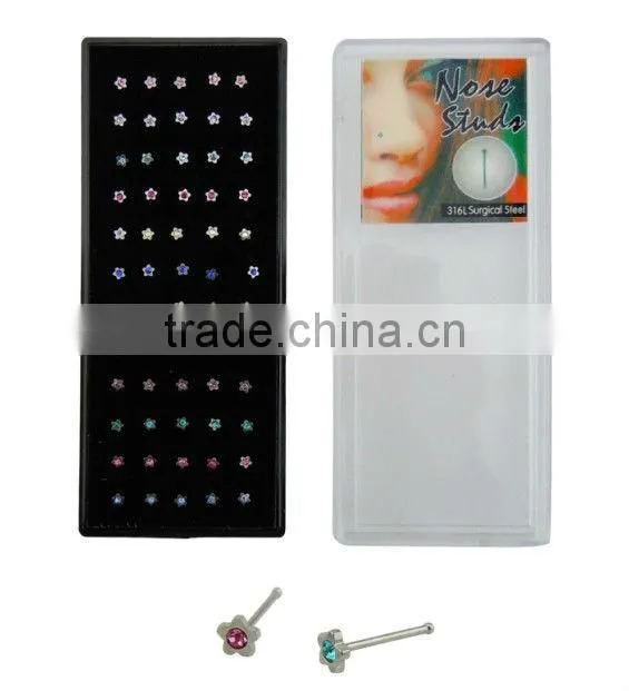 316L Surgical Steel Fishtail Autoclavable Fashion Nose Stud with Clear Gem Ball Top Nose Piercing Body Jewelry Nose Studs