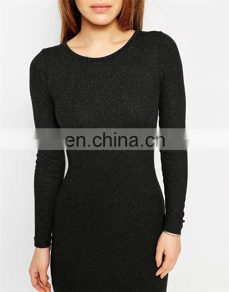 Wholasale Elegant Ladies High Neck Long Sleeve in Rib Petite Mini Bodycon Dresses