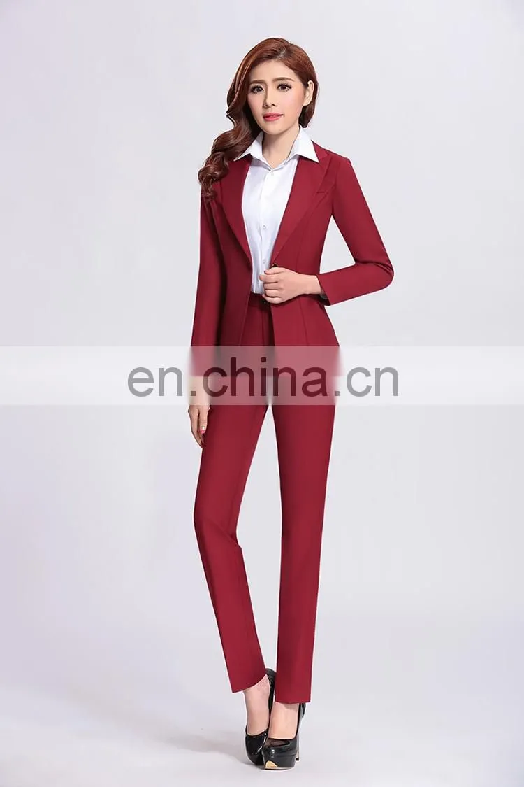 wine elegant women pant suits lady business top blouser suit