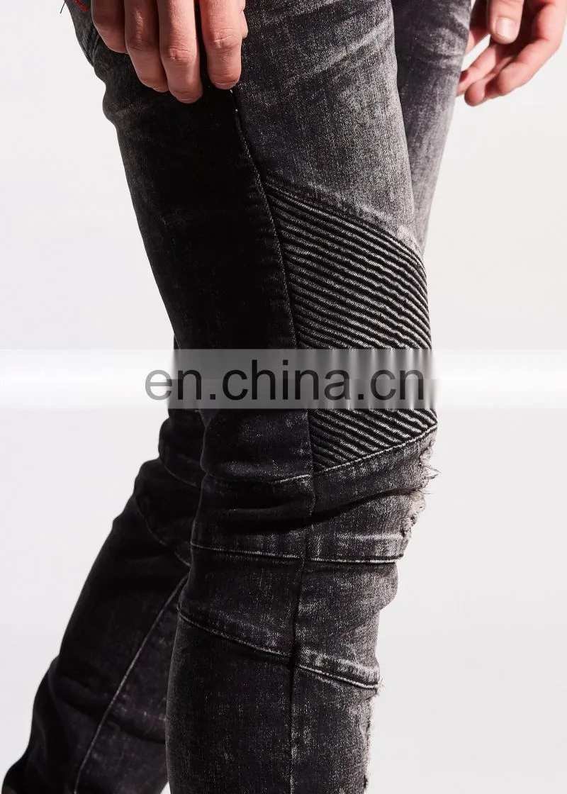 DiZNEW Fashion Design Skinny Super Biker Ripped Black Jeans Mens