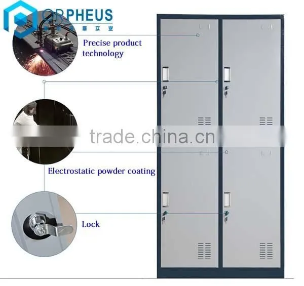Promotional unassembled double tier 4 doors metal wardrobe lockers for school gym locker