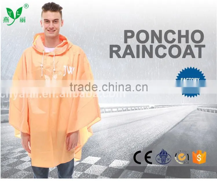 YANLI high quality pvc waterproof,windproof poncho raincoat for adult