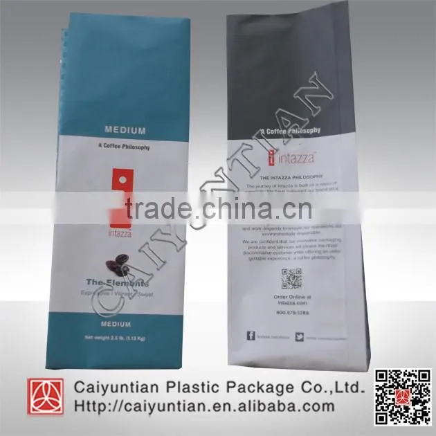Quad-sealing coffee bags with valve/ foil zipper custom stand up pouch
