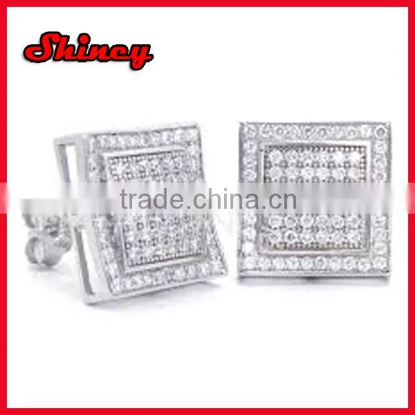 China cheaper mirco pave square gold plated cz earrings for woman