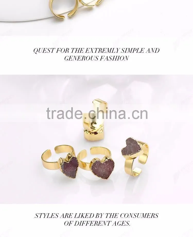 Available stock jewelry natural crystal heart ring design wholesale