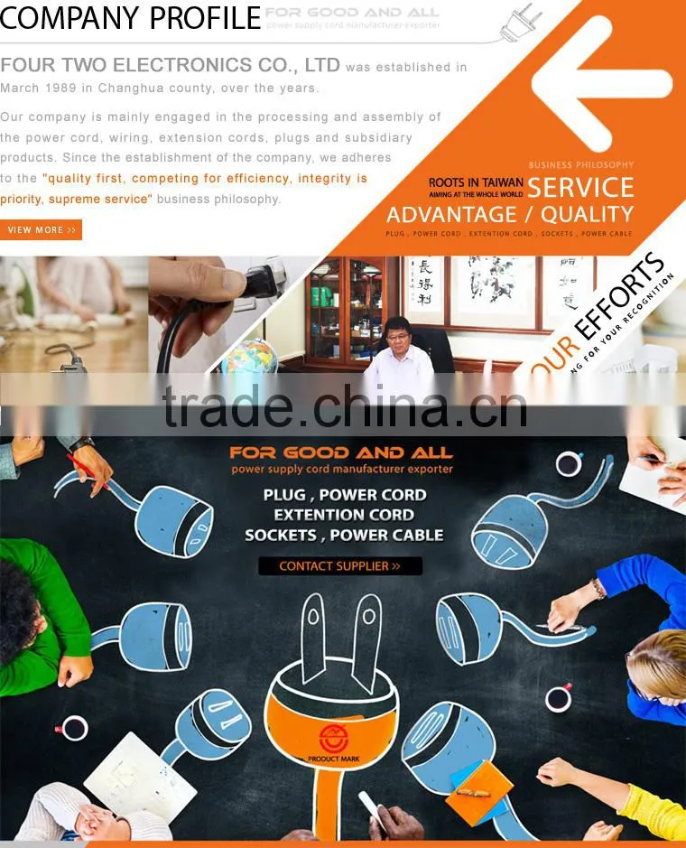 made in taiwan FOB price europe approval power extension cord with european standard ac power cord h05vv-f 3g1.5mm power cords