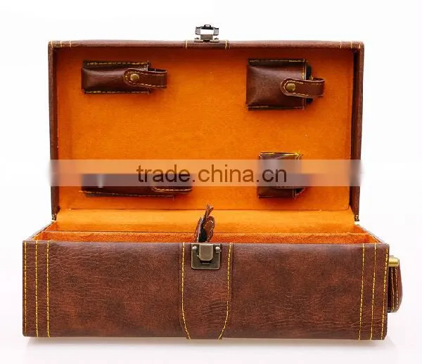 Top Grade Unique Design leather wine box,wine accessories set