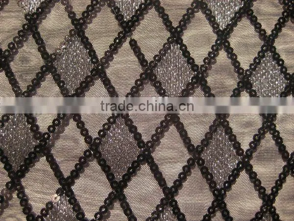 100% polyester fabric sequin mesh checks fabrics textile for lady clothing