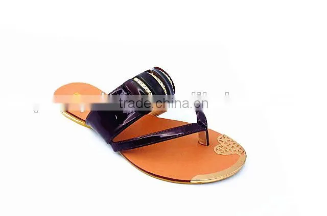 fashion design comfortable lady fancy flat slipper flip flop with button