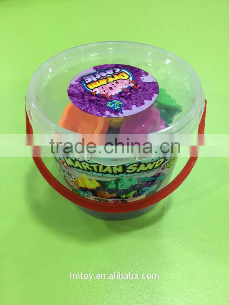 Kid play dynamic sand ,many colorful Martian moving sand in Bucket packing