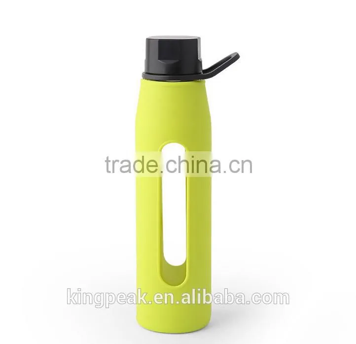 2015 Best Selling BPA Free Portable Glass Water Bottle with Silicone Sleeve/stylish travel sport joyshaker water bottle with cap