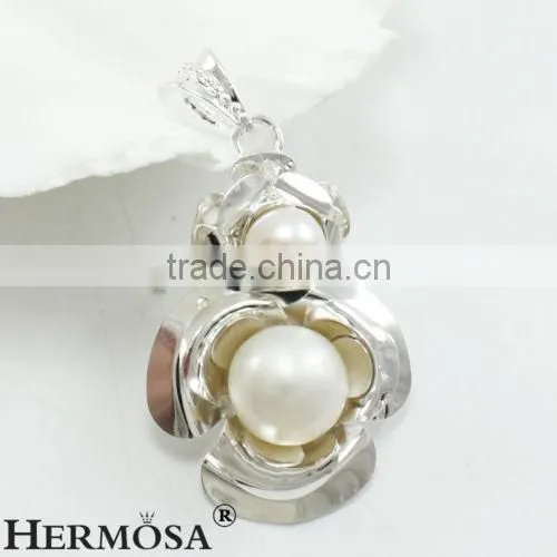 Flower Round Pure White Two Pieces Pearl 925 Sterling Silver Lady Sweet Wedding Gift Pendant