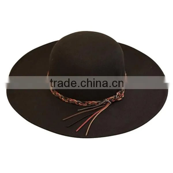 Fashion Ladies Wool Felt Floppy Hat With Tied Band