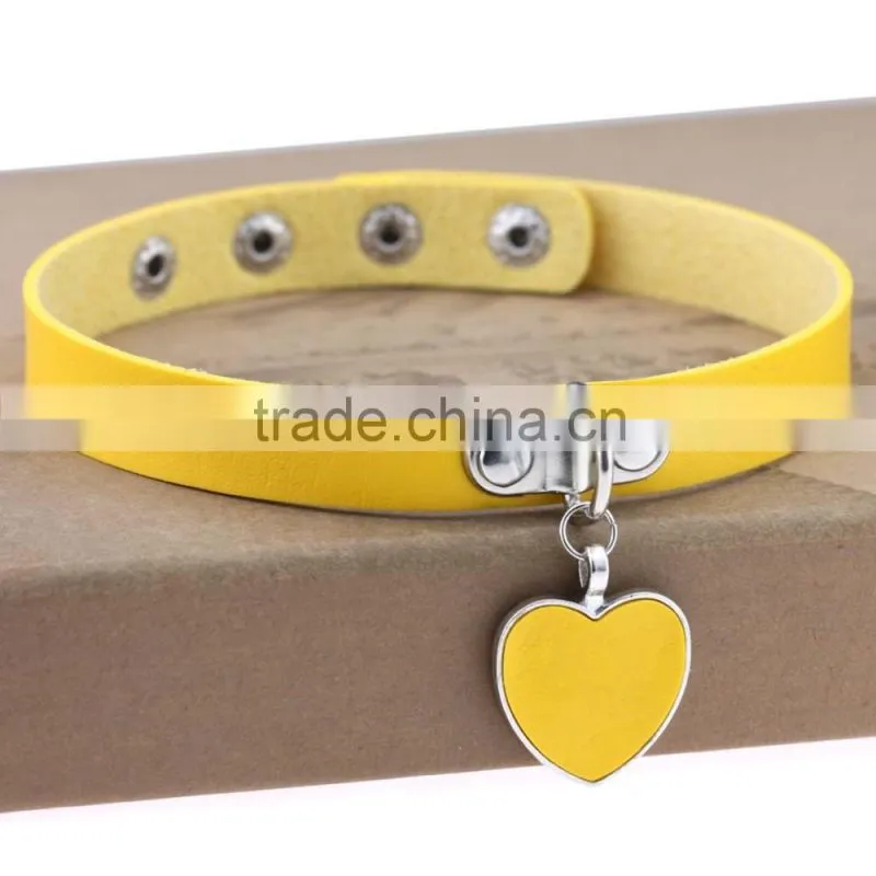 Wink Gal Trendy Chokers Necklaces Rock Style Leather Steam punk Punk Heart Necklace Pendants
