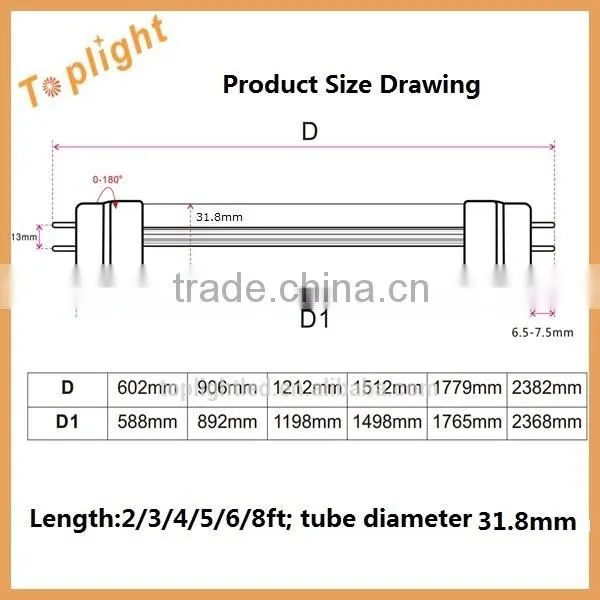 2015 Hot selling 3000K~7000K LED tubing 100~120lm/w isolated driver led tube 150cm warm white t10 led tube