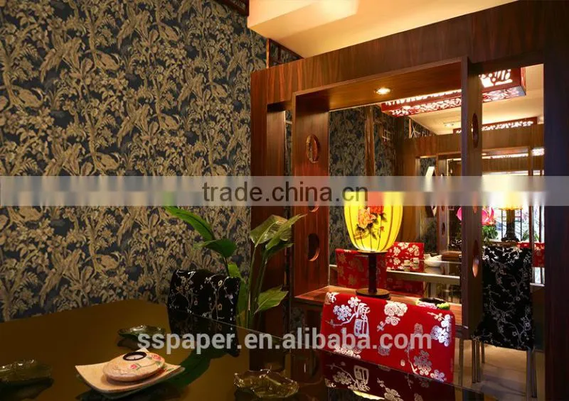 Elegant and rich antiquity PVC 3d office grass cloth wallpaper