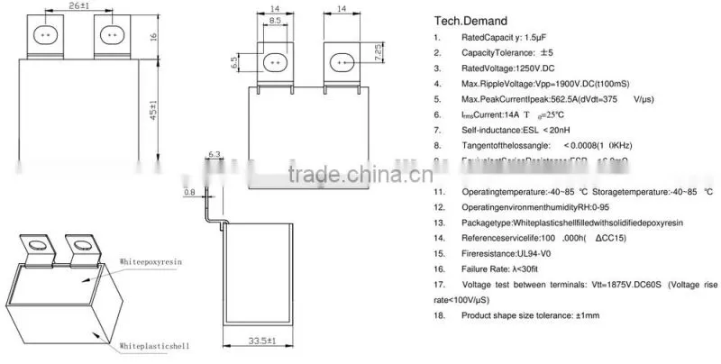 White plastic shell filled with solidified epoxy resin capacitors