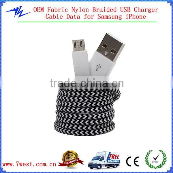 New Colorful Micro Fabric Braided USB Cable for Samsung, Data Sync & Charging woven Braided USB Cable for iPhone 5