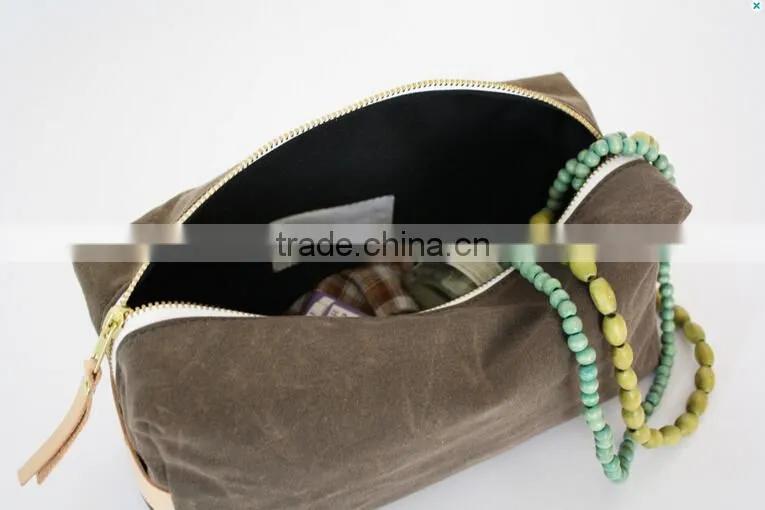 personalized and high quality waxed canvas cosmetic bag, cosmetic pouches , cosmetic and toiletry storage bags