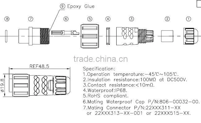 6 pin waterproof connector