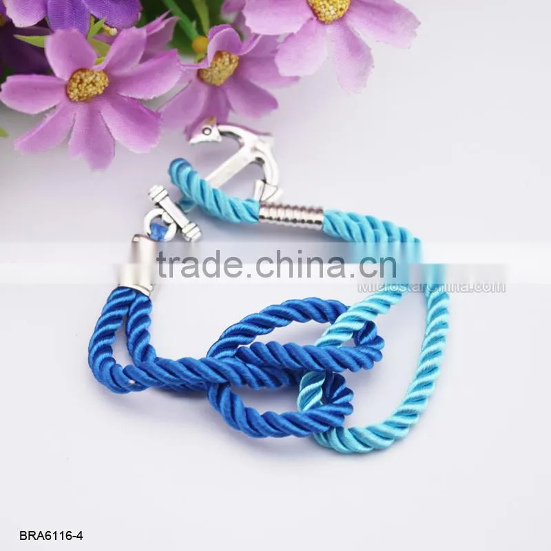 Antique Woven Naylon Friendship Rope Silver Anchor Bracelet