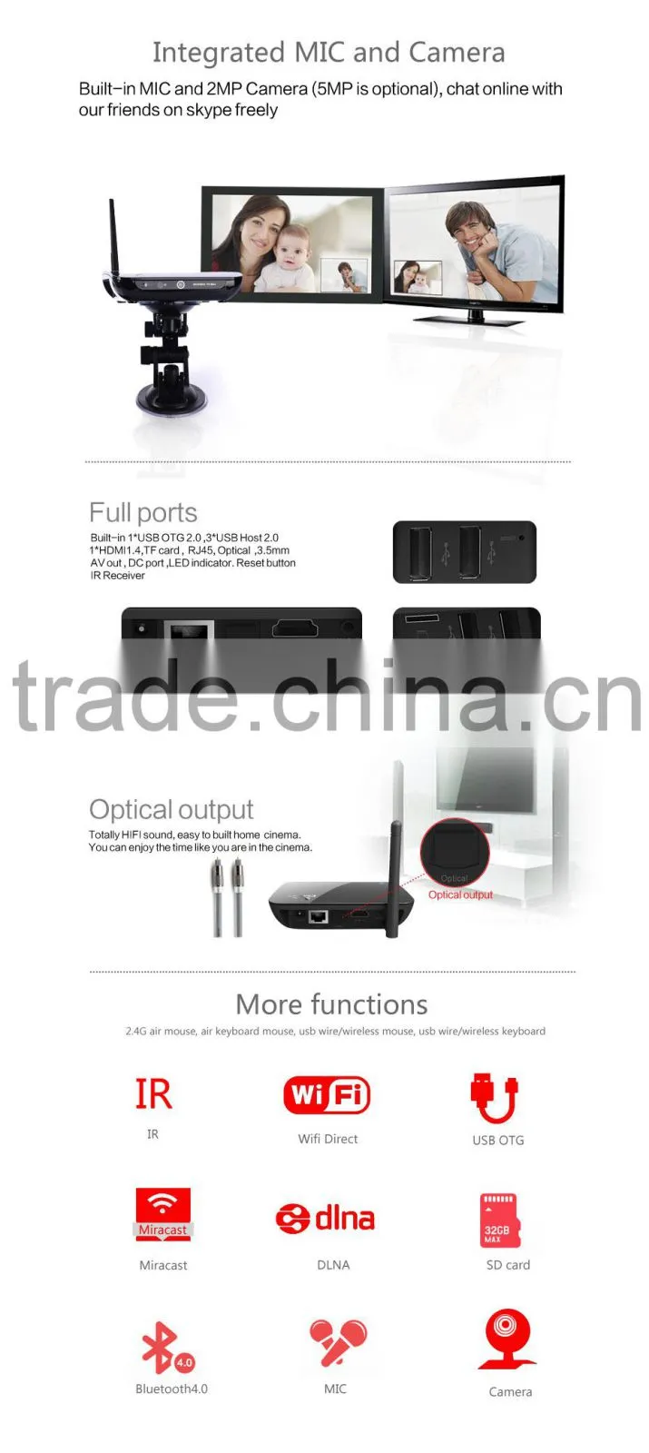 2016 Android TV BOX Rockchip RK3229 Quad 2GHz 32bit ROM 8G RAM 1G