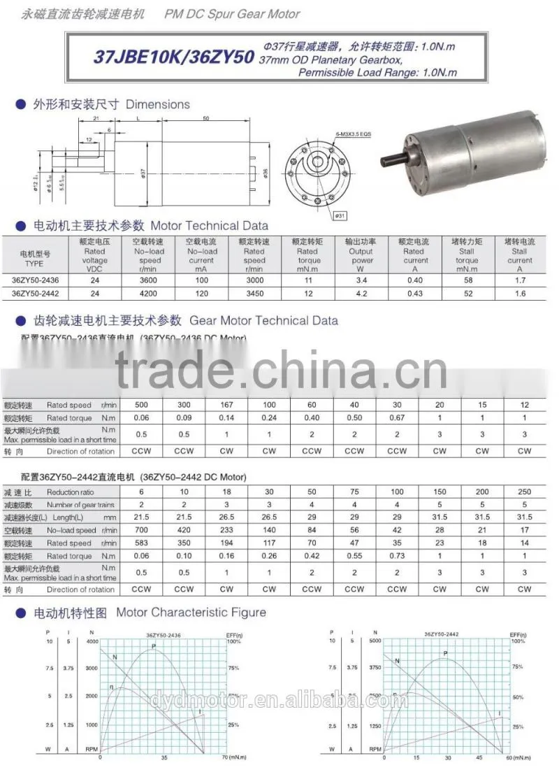 37mm 12V DC Gear Motor 3000rpm