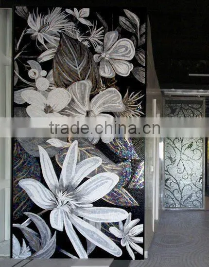 Decorative Lily Flower Glass Tile Mosaic Mural Patterns