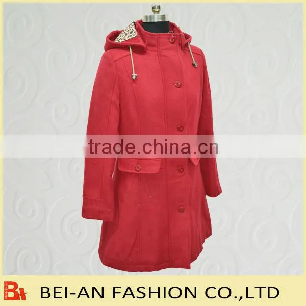 high quality ladies woollen coat with hood