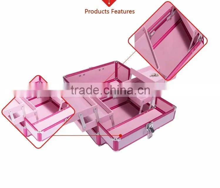 Sunrise essential pro aluminum makeup train case with rolling tray and lock pink purple colors