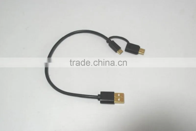 USB Type C Cable 2 in 1 Micro USB with Type C Adapter Convertor Reversible Charging&Sync Cable (3Ft, Black)
