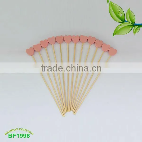 9cm Pink heartshape bamboo picks