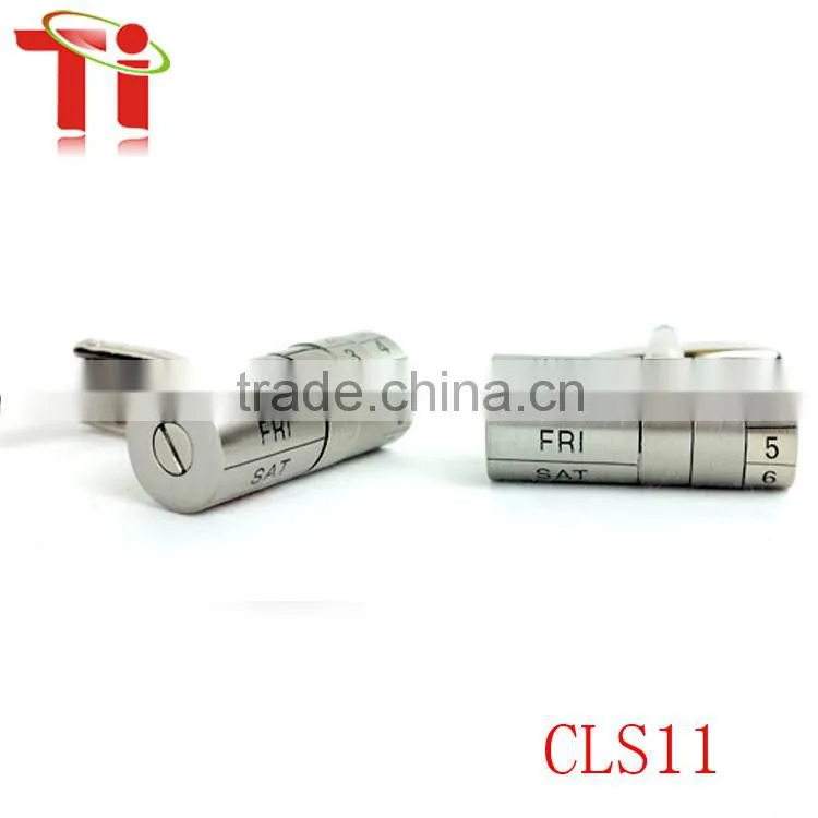 316L Stainless steel adjustable date brushed silver metal bar cufflinks
