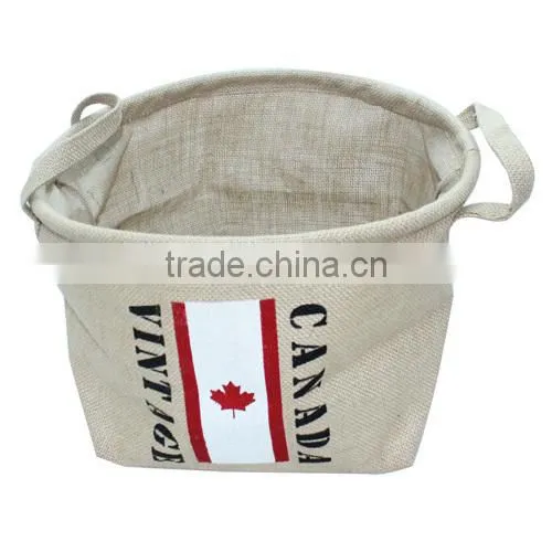 2014 Flax camping linen storage bag,flag design storage box,high capcacity home basket(BBHT004)